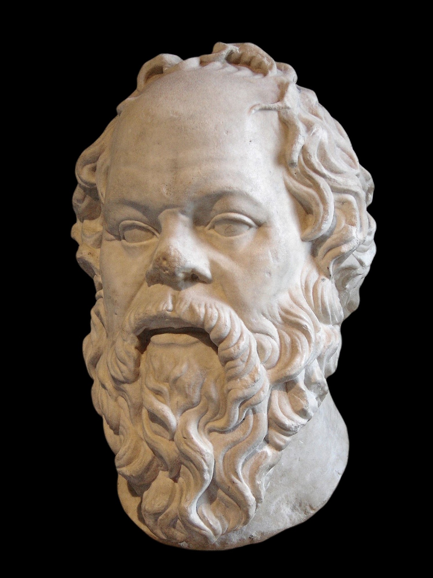 Portrait de Socrate. Marbre, œuvre romaine du Ier siècle, peut-être une copie d'un bronze perdu réalisé par Lysippe.